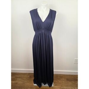 Boden Paloma Jersey Maxi Dress Navy Blue V Neck Smocked Waist Sleeveless Size 8L